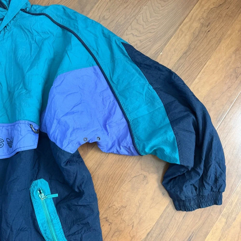Vintage Adidas Half Zip Windbreaker XL Teal Purple 80s 90s Trefoil Jacket Y2K